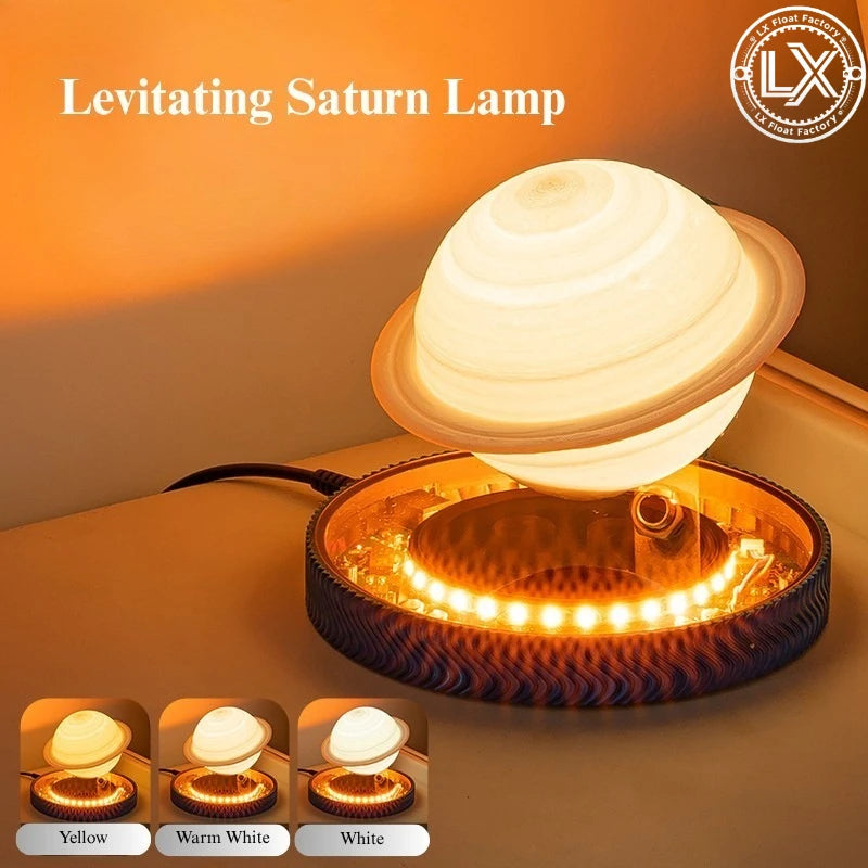 Levitating Saturn lamp in three light tones: yellow, warm white and white