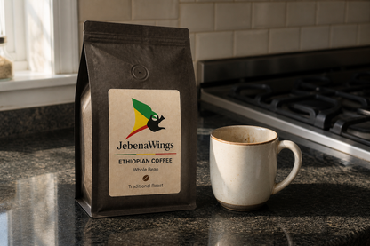 JebenaWings Ethiopian Coffee in a real kitchen