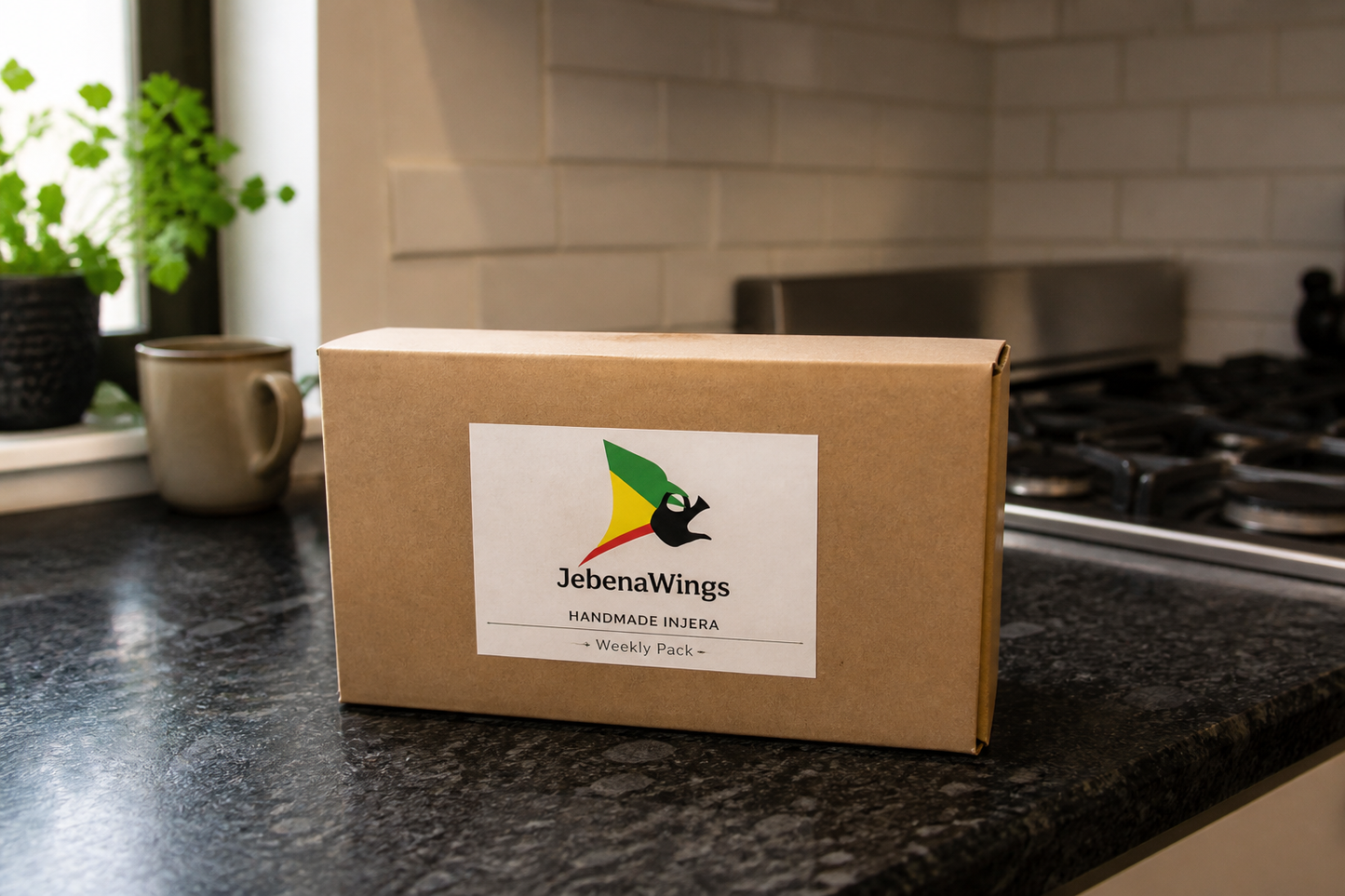 JebenaWings Handmade Injera kraft box in a real kitchen